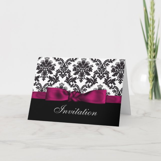 pink damask wedding Invitations (Front)