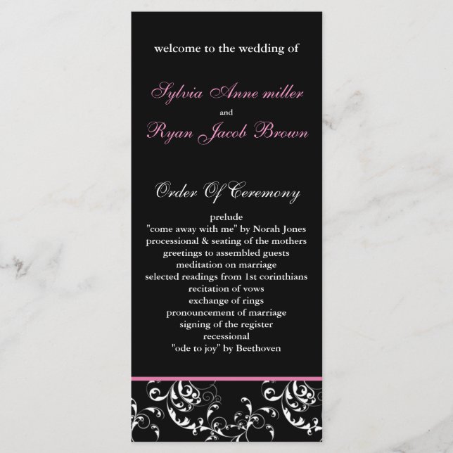 pink damask Wedding program Programme (Front)
