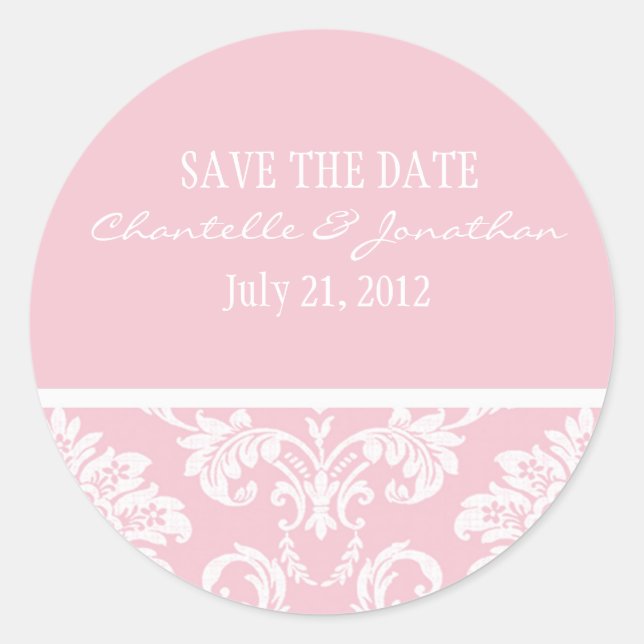 Pink Damask Wedding Sticker (Front)