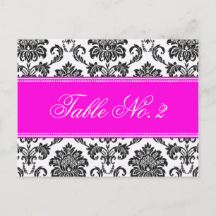 Pink Damask Wedding Table Number Postcard