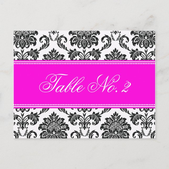 Pink Damask Wedding Table Number Postcard (Front)