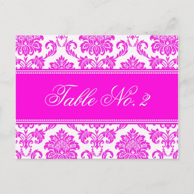 Pink Damask Wedding Table Number Postcard (Front)