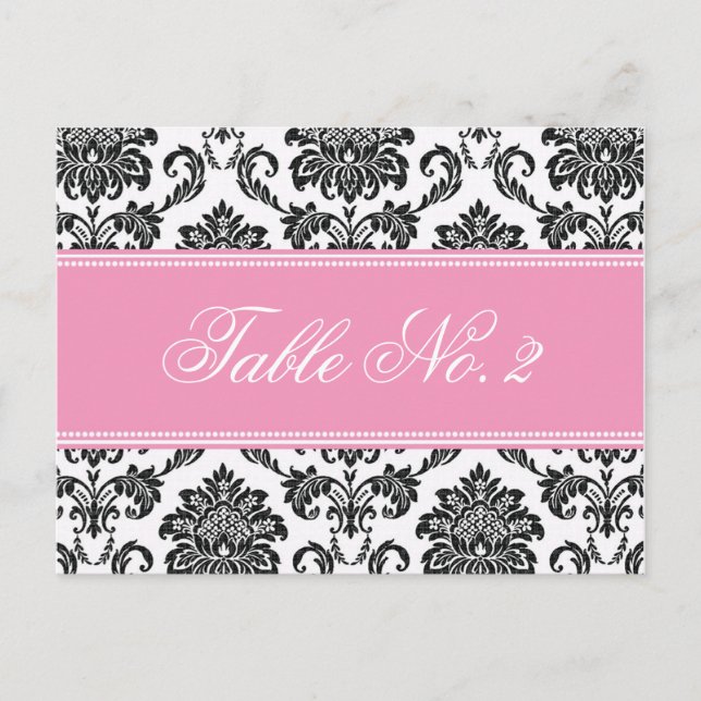 Pink Damask Wedding Table Number Postcard (Front)