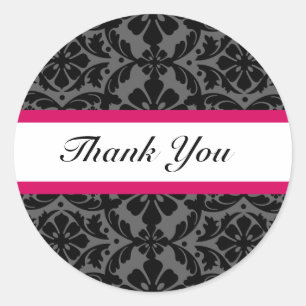 Pink Damask Wedding Thank You Stickers