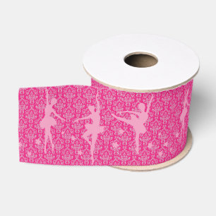 Pink Damask with Ballerinas Large Spool of Ribbon Grosgrain Ribbon