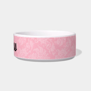 Pink Damask with Pet's Name Bowl