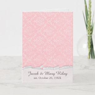 Pink Damask with Torn Edge Wedding Vow Renewal Invitation