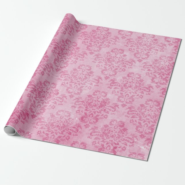 Pink Damask Wrapping Paper Roll (Unrolled)