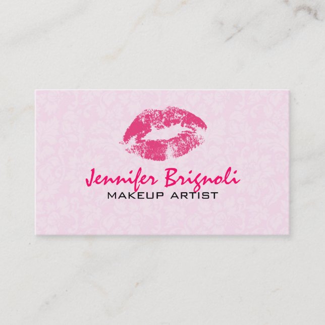 Pink Damasks Makeup Artist Design Business Card (Front)