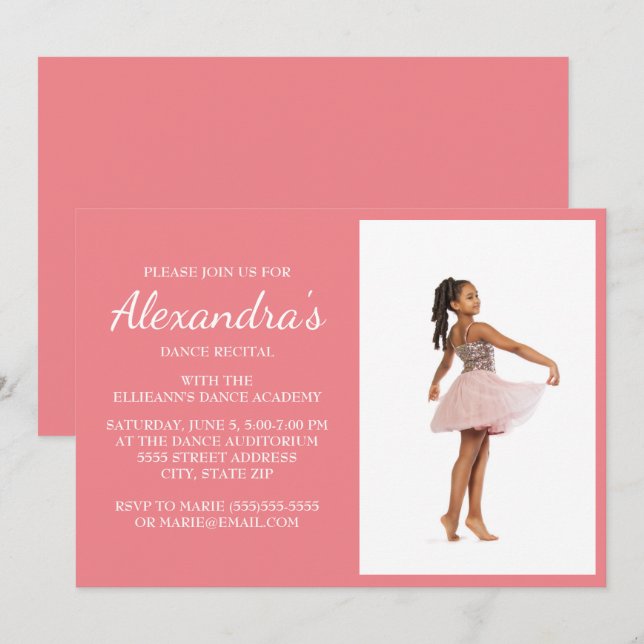 Pink Dance Recital Photo Invite (Front/Back)