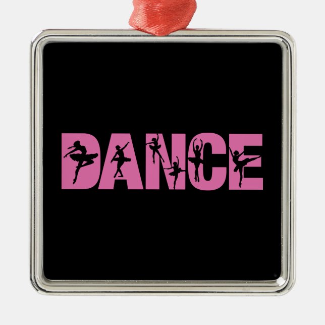 Pink DANCE with Ballerina Cutouts Metal Tree Decoration (Front)