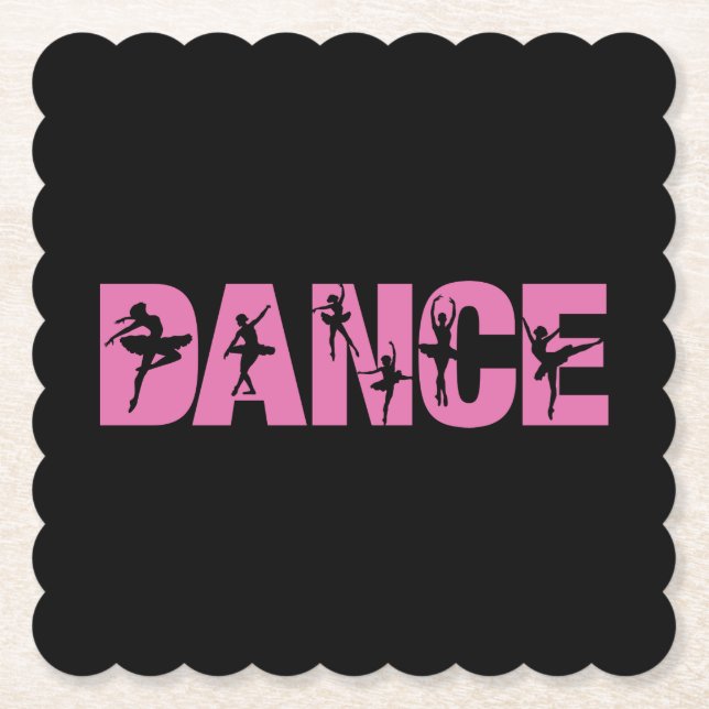 Pink DANCE with Ballerina Cutouts Paper Coaster (Front)