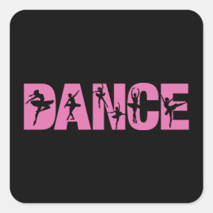 Pink DANCE with Ballerina Cutouts Square Sticker