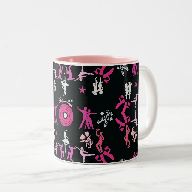 Pink Dancer Patterned Home Decor Two-Tone Coffee Mug (Front Right)