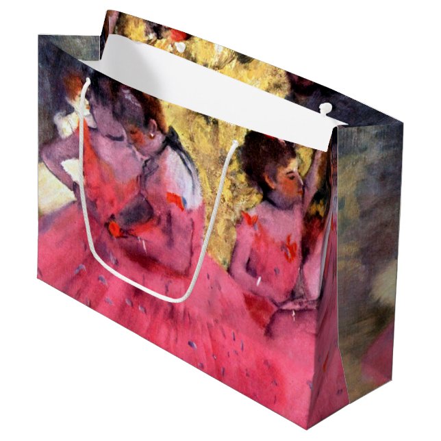 Pink Dancers, Edgar Degas Large Gift Bag (Front Angled)