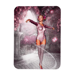 Pink dancing ballerina and beautiful butterflies magnet