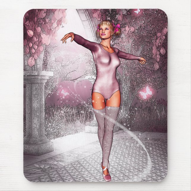 Pink dancing ballerina and beautiful butterflies mouse mat (Front)