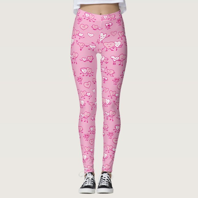 Pink Dancing Hearts LOving Couples Valentine Leggings (Front)