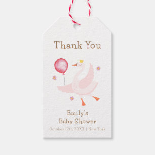 Pink Dancing Princess Swan Balloon Baby Shower Gift Tags