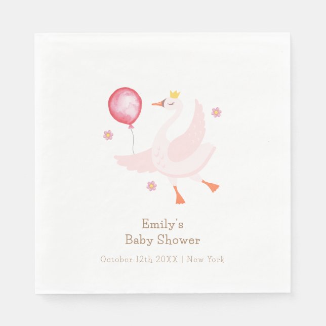 Pink Dancing Princess Swan Balloon Baby Shower  Napkin (Front)