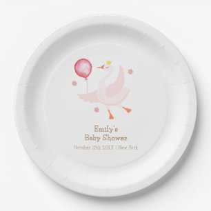 Pink Dancing Princess Swan Balloon Baby Shower  Paper Plate