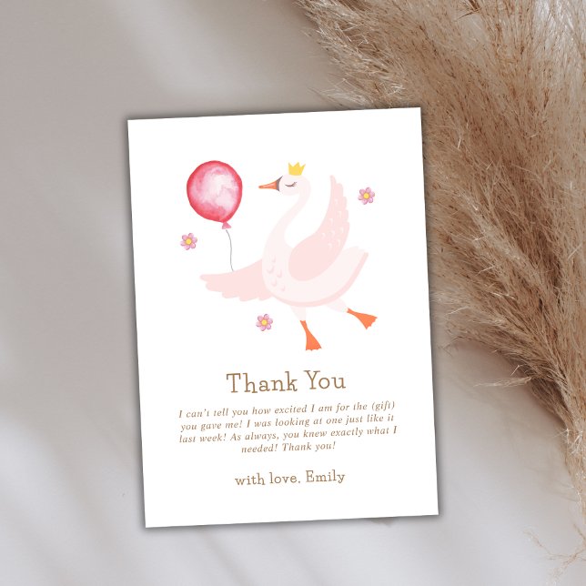 Pink Dancing Princess Swan Balloon Baby Shower  Thank You Card (Pink Dancing Princess Swan Balloon Baby Shower Thank You Card)