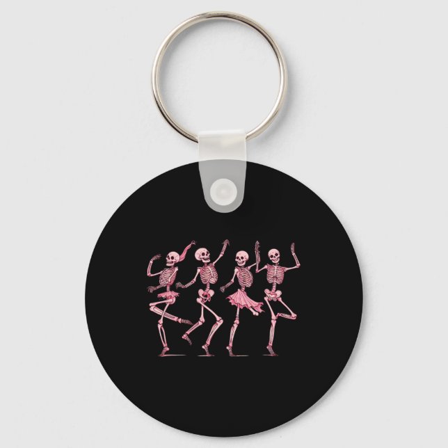 Pink Dancing Skeletons Dance Day Of Dead Halloween Key Ring (Front)