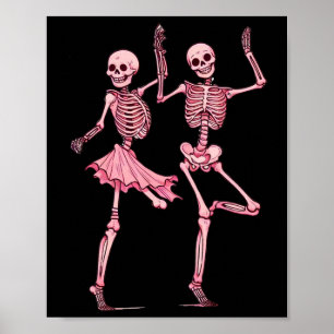 Pink Dancing Skeletons Dance Day Of Dead Halloween Poster