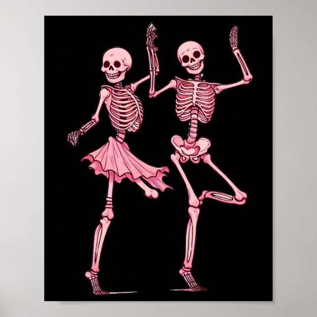 Pink Dancing Skeletons Dance Day Of Dead Halloween Poster (Front)