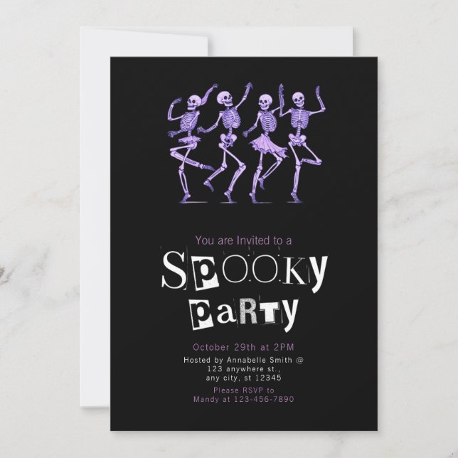Pink Dancing Skeletons Minimalist Halloween Party Invitation (Front)
