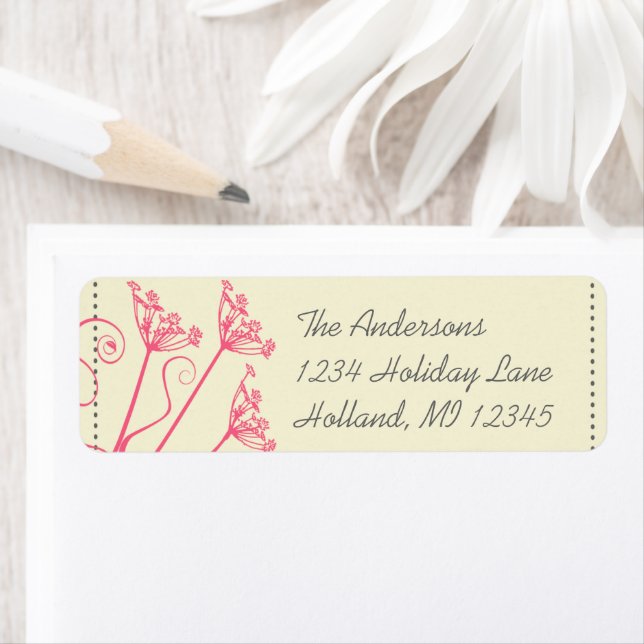 Pink Dandelion Damask Return Address Labels (Insitu)