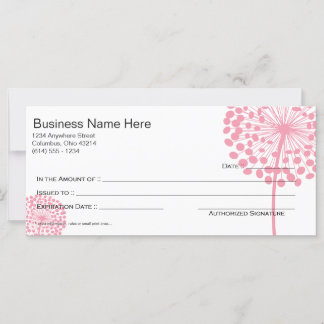 Pink Dandelion Flower Gift Certificate Design 3