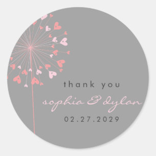 Pink Dandelion Flower Love Hearts Summer Wedding Classic Round Sticker