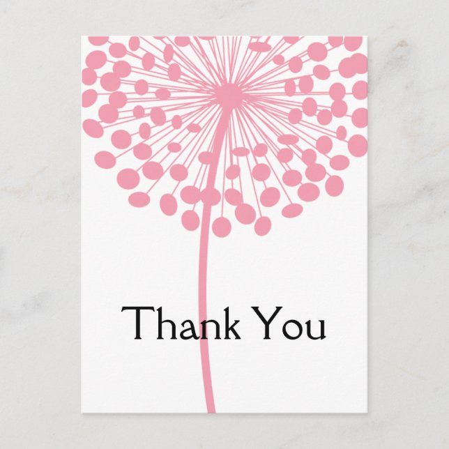 Pink Dandelion Flower Thank You Postcards 2 (Front)