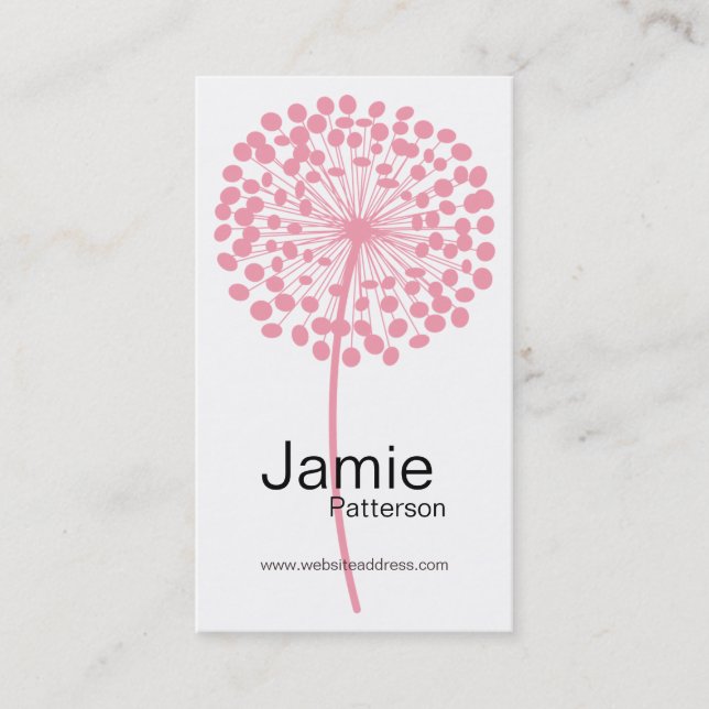 Pink Dandelion Flower Vertical Business Cards (Front)