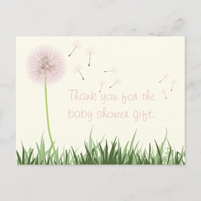 Pink Dandelion Thank You Postcard (Front)