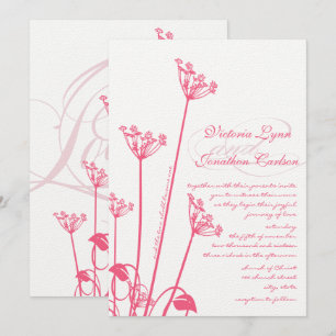 Pink Dandelion Wildflower Wedding Invitation