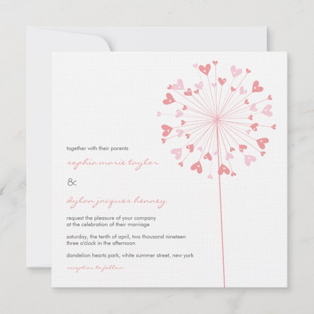 Pink Dandelions Love Summer Wedding Invitation (Front)