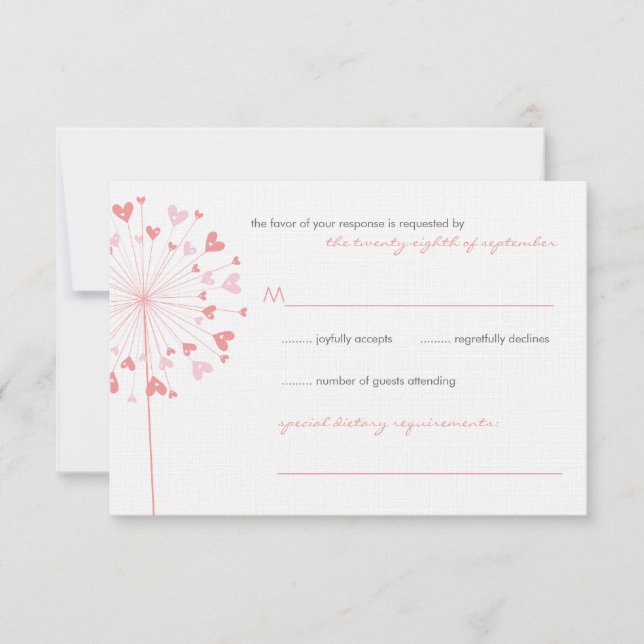 Pink Dandelions Love Summer Wedding RSVP Card (Front)