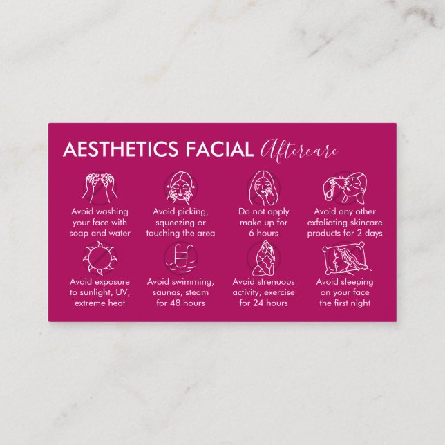 Pink Dark Aesthetics Facial aftercare Business Card (Back)