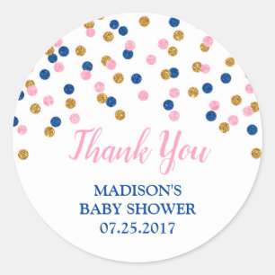 Pink Dark Blue Gold Dots Baby Shower Favour Tags