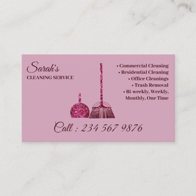 Pink Dark Bright Cleaning Service Janitorial Business Card (Front)