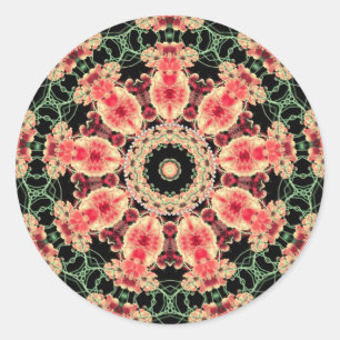 Pink & Dark Green Fractal Kaleidoscope Classic Round Sticker