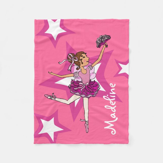 Pink dark hair ballerina girl name ballet blanket (Front)