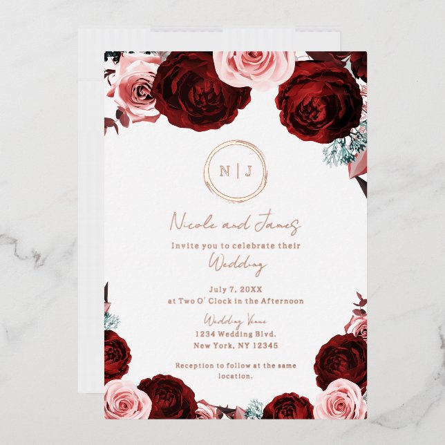 Pink & Dark Red Floral Glam Modern Wedding Photo   (Envelope)