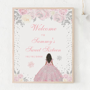 Pink Dark Skin Girl Sweet Sixteen Welcome Poster