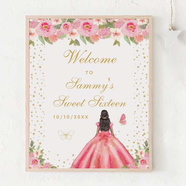 Pink Dark Skin Girl Sweet Sixteen Welcome Poster (Creator Uploaded)