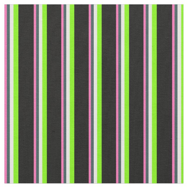Pink, Dark Slate Grey, Mint Cream, Green & Black Fabric (Close Up)