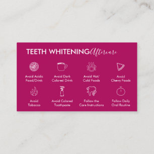Pink Dark Teeth Whitening Aftercare Tips Business Card
