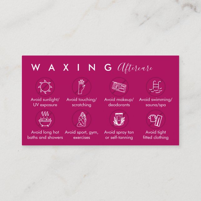 Pink Dark Waxing after care advices instructions Business Card (Back)